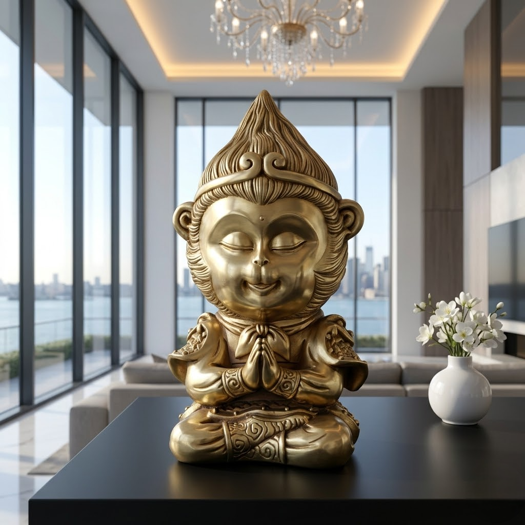 Tượng khỉ ngồi thiền bằng đồng nguyên khối